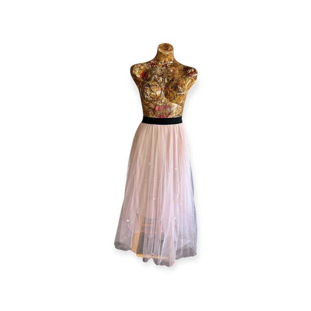 Sadie X Love Anthropologie maxi skirt beaded pink skirt stretch waist small